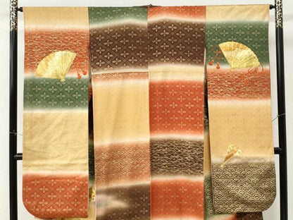 平和屋着物●豪華振袖　駒刺繍　檜扇吉祥花文　暈し染め　kinsna　正絹　逸品　CABM3961yc