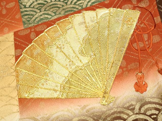 平和屋着物●豪華振袖　駒刺繍　檜扇吉祥花文　暈し染め　kinsna　正絹　逸品　CABM3961yc