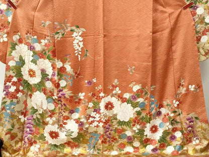 平和屋着物●豪華振袖　駒刺繍　牡丹花文　金彩　正絹　逸品　CABM3962yc