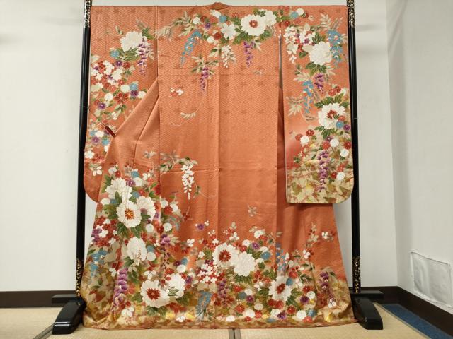平和屋着物●豪華振袖　駒刺繍　牡丹花文　金彩　正絹　逸品　CABM3962yc