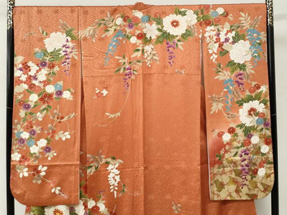 平和屋着物●豪華振袖　駒刺繍　牡丹花文　金彩　正絹　逸品　CABM3962yc
