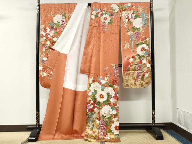 平和屋着物●豪華振袖　駒刺繍　牡丹花文　金彩　正絹　逸品　CABM3962yc
