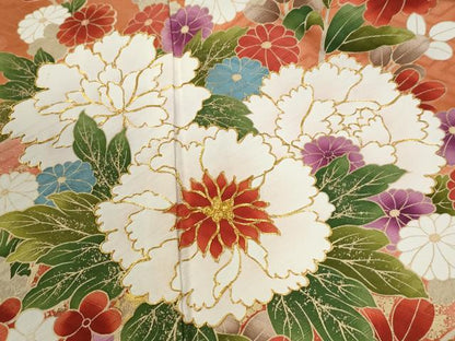 平和屋着物●豪華振袖　駒刺繍　牡丹花文　金彩　正絹　逸品　CABM3962yc