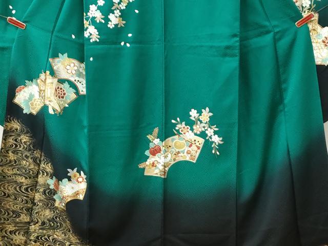 平和屋着物●豪華振袖　流水地紙御所車花文　暈し染め　金彩　正絹　逸品　CABM3963yc