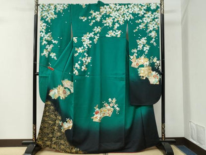 平和屋着物●豪華振袖　流水地紙御所車花文　暈し染め　金彩　正絹　逸品　CABM3963yc