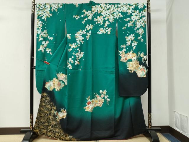 平和屋着物●豪華振袖　流水地紙御所車花文　暈し染め　金彩　正絹　逸品　CABM3963yc