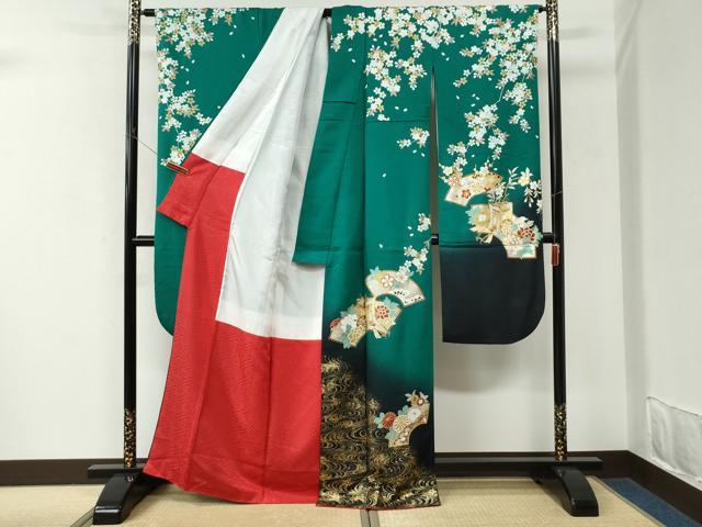 平和屋着物●豪華振袖　流水地紙御所車花文　暈し染め　金彩　正絹　逸品　CABM3963yc