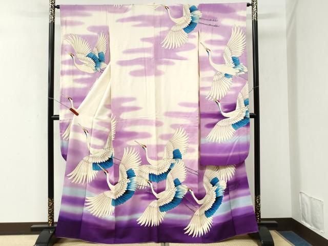 平和屋着物●豪華振袖　手描き　飛鶴文　暈し染め　正絹　逸品　CABM3965yc
