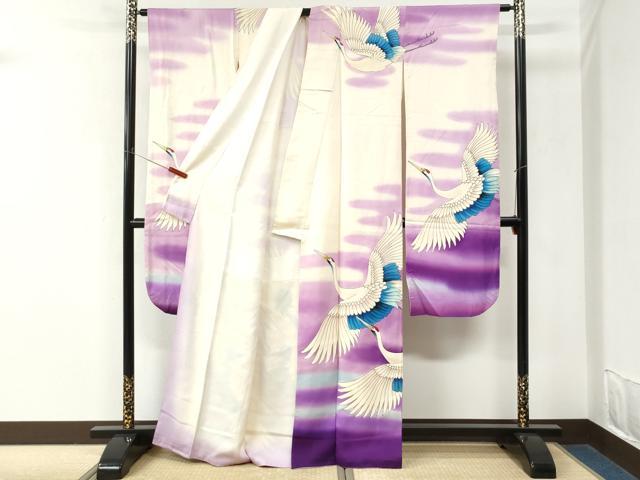 平和屋着物●豪華振袖　手描き　飛鶴文　暈し染め　正絹　逸品　CABM3965yc