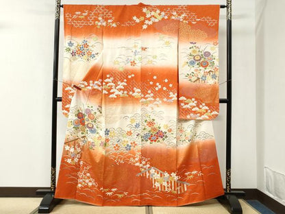 平和屋着物●豪華振袖　露芝松竹梅花文　暈し染め　金彩　正絹　逸品　CABM3969yc