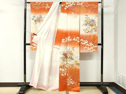 平和屋着物●豪華振袖　露芝松竹梅花文　暈し染め　金彩　正絹　逸品　CABM3969yc