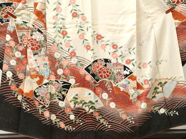 平和屋着物●豪華振袖　地紙御所車飛鶴牡丹花文　暈し染め　金彩　正絹　逸品　CABM3973yc