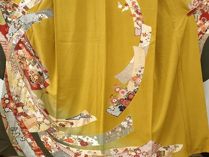 平和屋着物●豪華振袖　短冊渡り橋御所車花蝶文　暈し染め　金彩　正絹　逸品　CABM3975yc