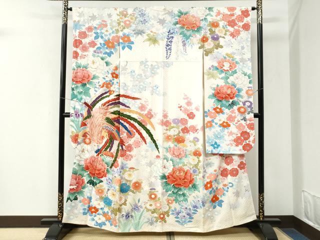 平和屋着物●豪華振袖　駒刺繍　鳳凰牡丹花文　金彩　正絹　逸品　CABM3976yc