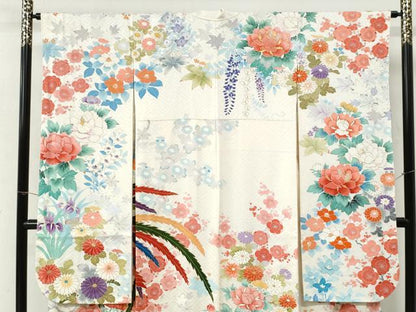 平和屋着物●豪華振袖　駒刺繍　鳳凰牡丹花文　金彩　正絹　逸品　CABM3976yc