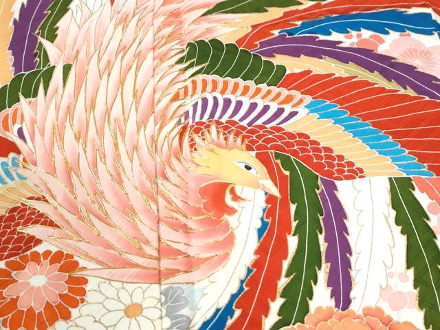 平和屋着物●豪華振袖　駒刺繍　鳳凰牡丹花文　金彩　正絹　逸品　CABM3976yc