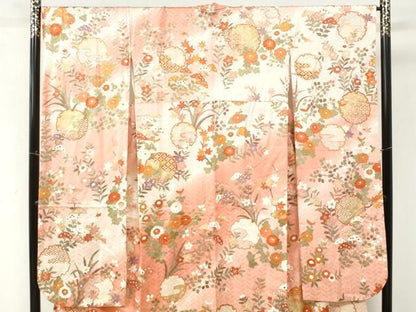 平和屋着物●豪華振袖　駒刺繍　雪輪吉祥草花文　暈し染め　金彩　正絹　逸品　CABM3978yc