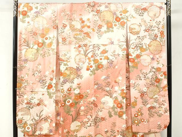 平和屋着物●豪華振袖　駒刺繍　雪輪吉祥草花文　暈し染め　金彩　正絹　逸品　CABM3978yc