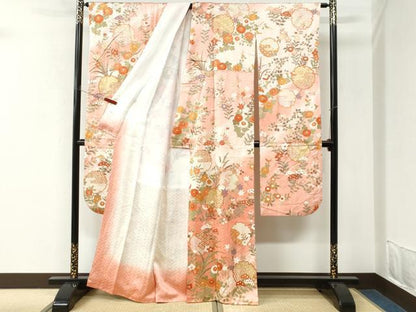平和屋着物●豪華振袖　駒刺繍　雪輪吉祥草花文　暈し染め　金彩　正絹　逸品　CABM3978yc