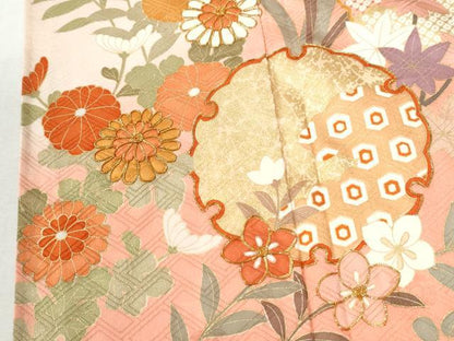 平和屋着物●豪華振袖　駒刺繍　雪輪吉祥草花文　暈し染め　金彩　正絹　逸品　CABM3978yc