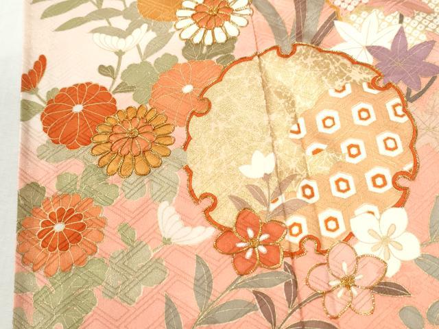 平和屋着物●豪華振袖　駒刺繍　雪輪吉祥草花文　暈し染め　金彩　正絹　逸品　CABM3978yc