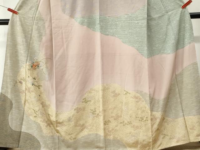 平和屋着物●訪問着　駒刺繍　万寿菊草花文　金彩　正絹　逸品　CABM3979yc