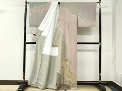 平和屋着物●訪問着　駒刺繍　万寿菊草花文　金彩　正絹　逸品　CABM3979yc