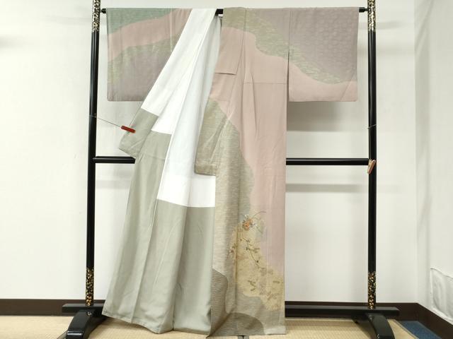 平和屋着物●訪問着　駒刺繍　万寿菊草花文　金彩　正絹　逸品　CABM3979yc
