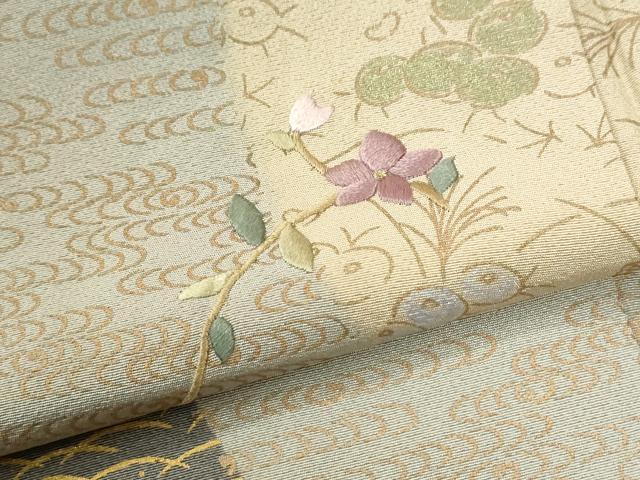 平和屋着物●訪問着　駒刺繍　万寿菊草花文　金彩　正絹　逸品　CABM3979yc
