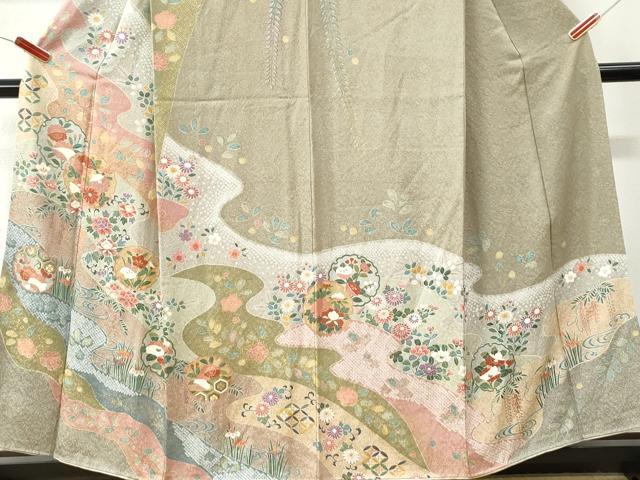 平和屋着物●訪問着　流水雪輪草花文　金彩　正絹　逸品　CABM3981yc