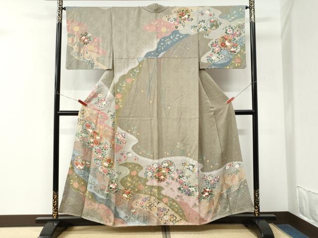 平和屋着物●訪問着　流水雪輪草花文　金彩　正絹　逸品　CABM3981yc