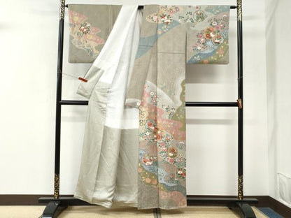 平和屋着物●訪問着　流水雪輪草花文　金彩　正絹　逸品　CABM3981yc