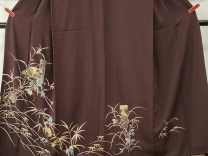 平和屋着物●訪問着　竹屋町刺繍　群鶴籬蔦の葉草花文　金彩　正絹　逸品　CABM3983yc
