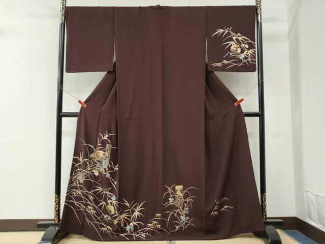 平和屋着物●訪問着　竹屋町刺繍　群鶴籬蔦の葉草花文　金彩　正絹　逸品　CABM3983yc
