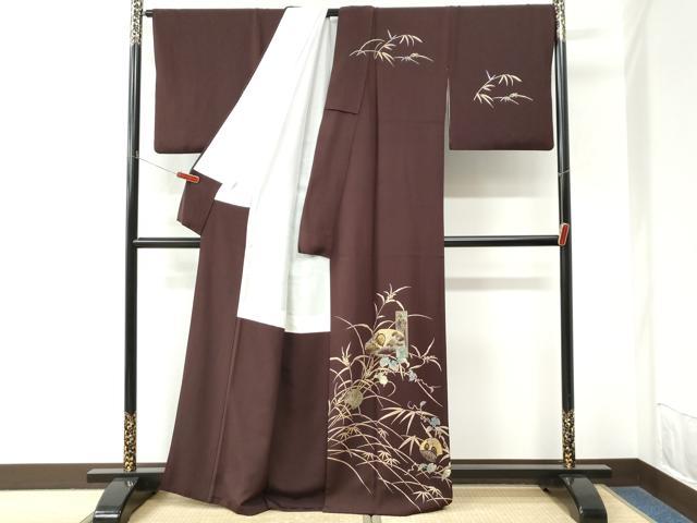 平和屋着物●訪問着　竹屋町刺繍　群鶴籬蔦の葉草花文　金彩　正絹　逸品　CABM3983yc