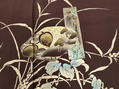 平和屋着物●訪問着　竹屋町刺繍　群鶴籬蔦の葉草花文　金彩　正絹　逸品　CABM3983yc