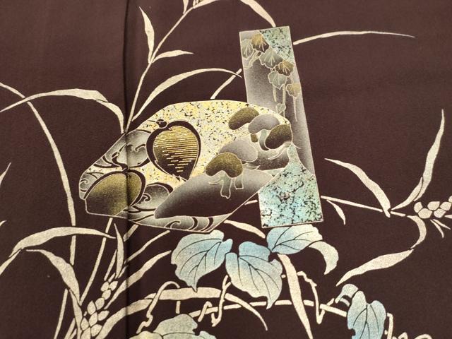 平和屋着物●訪問着　竹屋町刺繍　群鶴籬蔦の葉草花文　金彩　正絹　逸品　CABM3983yc