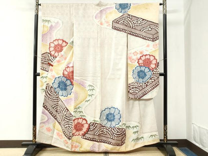 平和屋着物●名門　藤娘きぬたや・総絞り　振袖　舞花文　正絹　逸品　CABM3988yc
