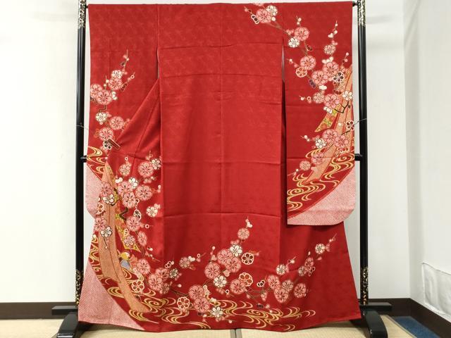 平和屋着物●豪華振袖　駒刺繍　流水鬘帯鴛鴦枝梅文　金彩　三越扱い　正絹　逸品　CABM3989yc