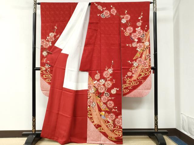 平和屋着物●豪華振袖　駒刺繍　流水鬘帯鴛鴦枝梅文　金彩　三越扱い　正絹　逸品　CABM3989yc