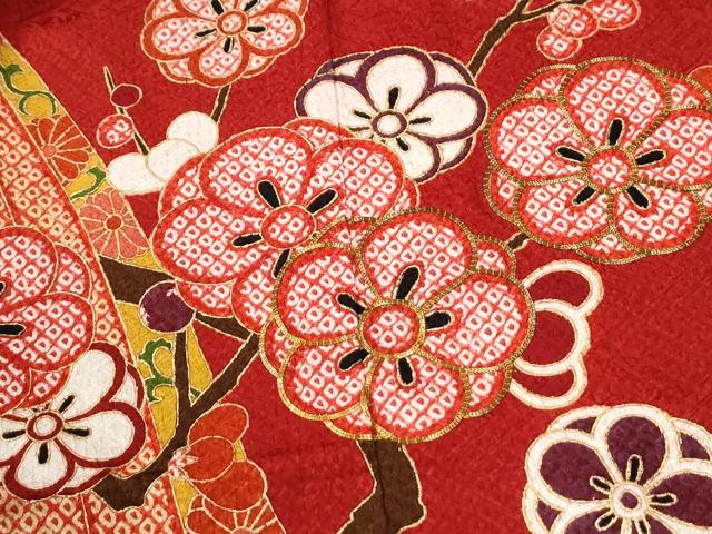 平和屋着物●豪華振袖　駒刺繍　流水鬘帯鴛鴦枝梅文　金彩　三越扱い　正絹　逸品　CABM3989yc