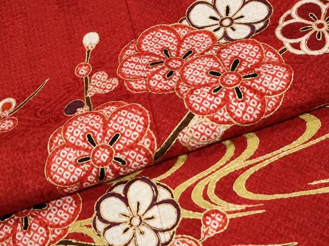 平和屋着物●豪華振袖　駒刺繍　流水鬘帯鴛鴦枝梅文　金彩　三越扱い　正絹　逸品　CABM3989yc