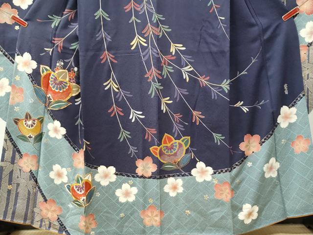 平和屋着物●世界的ファッションデザイナー　山本寛斎　kansaiブランド　振袖　駒刺繍　笹竹橘舞桜文　金彩　正絹　逸品　CABM3990yc