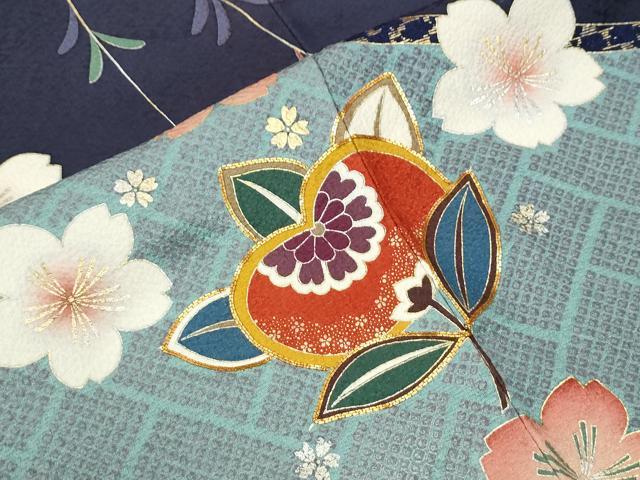 平和屋着物●世界的ファッションデザイナー　山本寛斎　kansaiブランド　振袖　駒刺繍　笹竹橘舞桜文　金彩　正絹　逸品　CABM3990yc