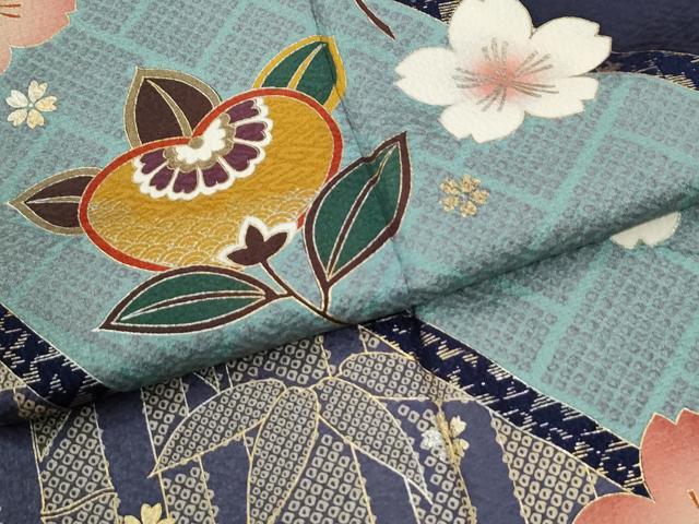 平和屋着物●世界的ファッションデザイナー　山本寛斎　kansaiブランド　振袖　駒刺繍　笹竹橘舞桜文　金彩　正絹　逸品　CABM3990yc
