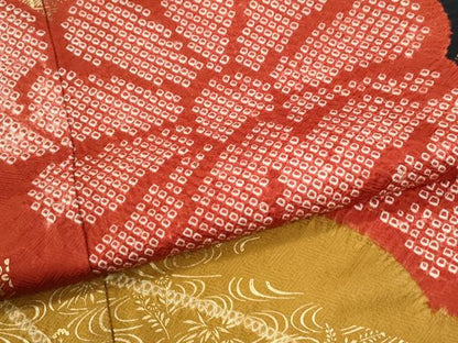 平和屋着物●豪華振袖　駒刺繍　絞り　流水舞花文　黒地　金彩　鈴乃屋扱い　正絹　逸品　CABM3991yc
