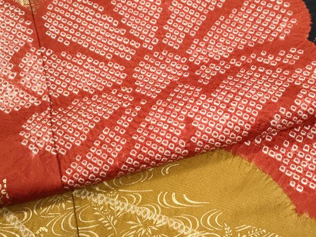 平和屋着物●豪華振袖　駒刺繍　絞り　流水舞花文　黒地　金彩　鈴乃屋扱い　正絹　逸品　CABM3991yc