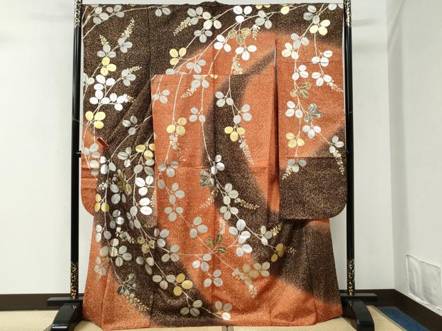 平和屋着物●豪華振袖　萩枝花文　暈し染め　金通し地　正絹　逸品　CABM3992yc