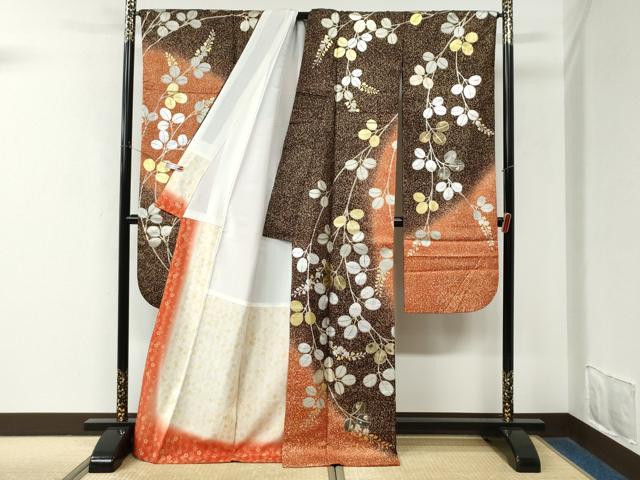平和屋着物●豪華振袖　萩枝花文　暈し染め　金通し地　正絹　逸品　CABM3992yc