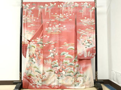 平和屋着物●豪華振袖　御所車花松文　暈し染め　金彩　正絹　逸品　CABM3994yc
